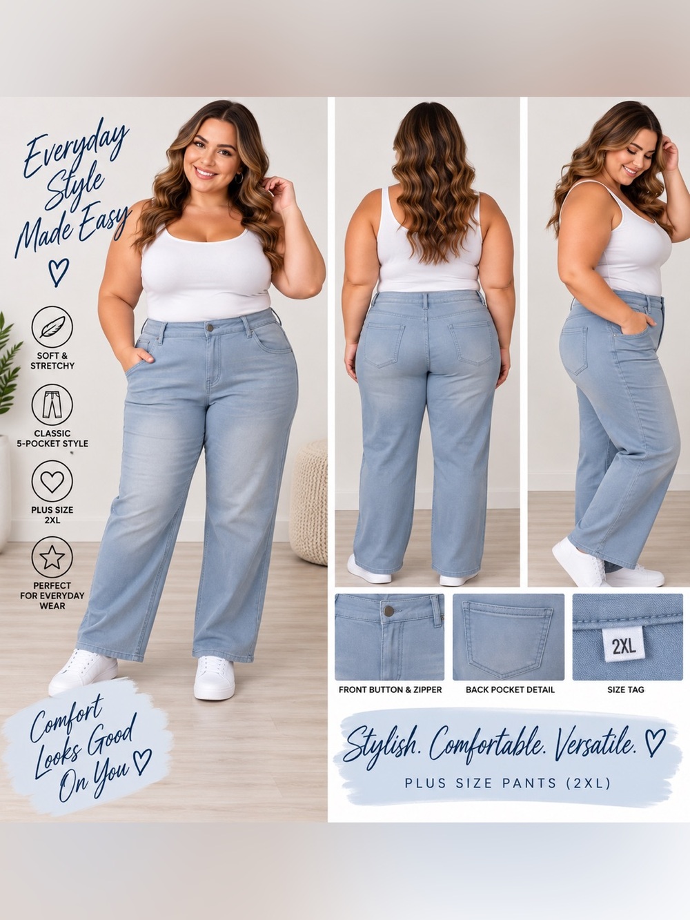 Plus Size Light Blue Women’s Straight-Leg Jeans — Comfortable Everyday Fit